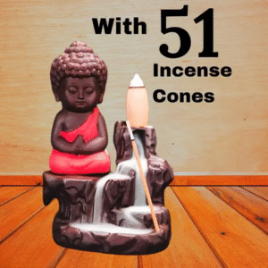 Handcrafted Resin Lord Buddha Idol for Home Temple with 21 Incense Cones | Red Buddha